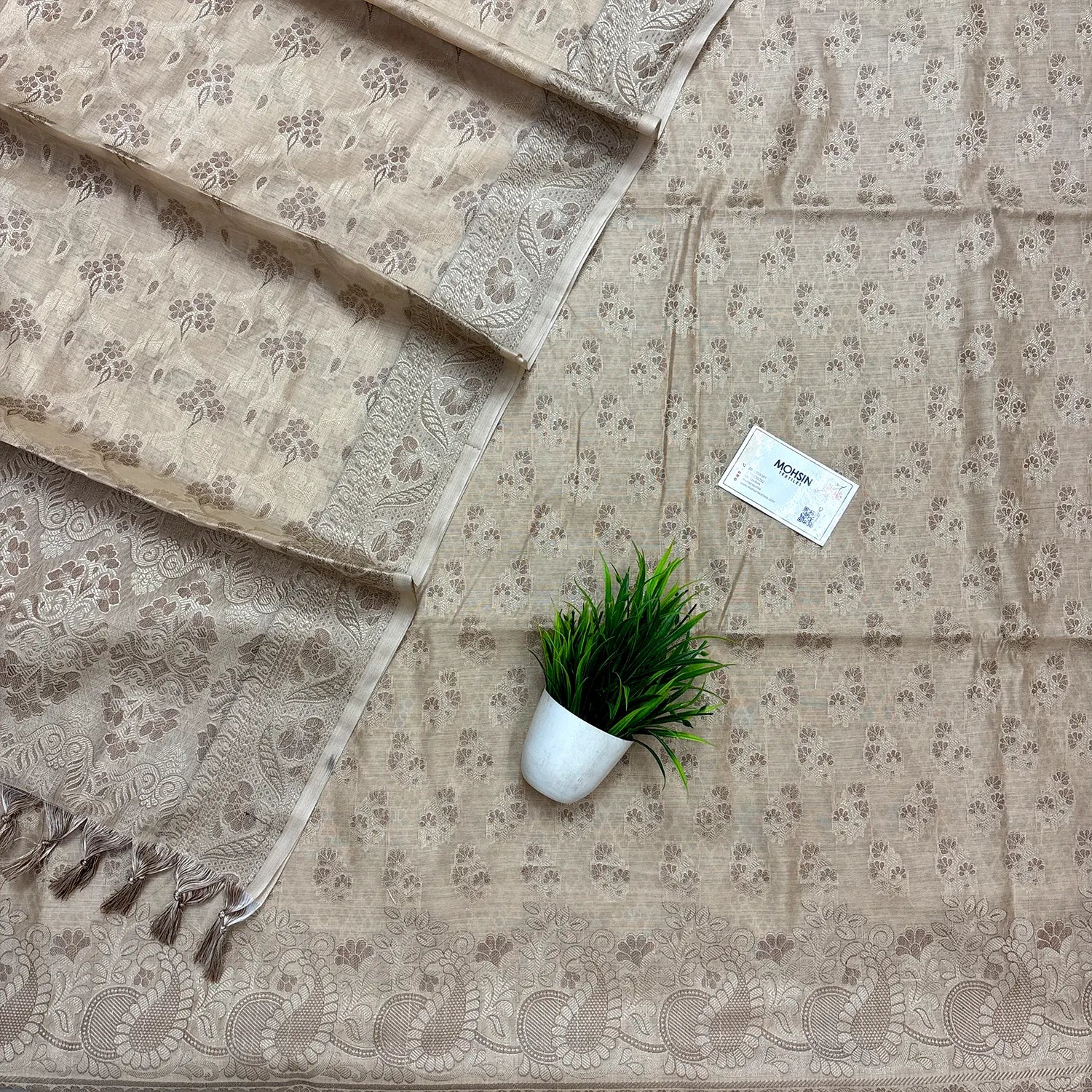 Beige Resham Cotton Silk Banarasi Suit