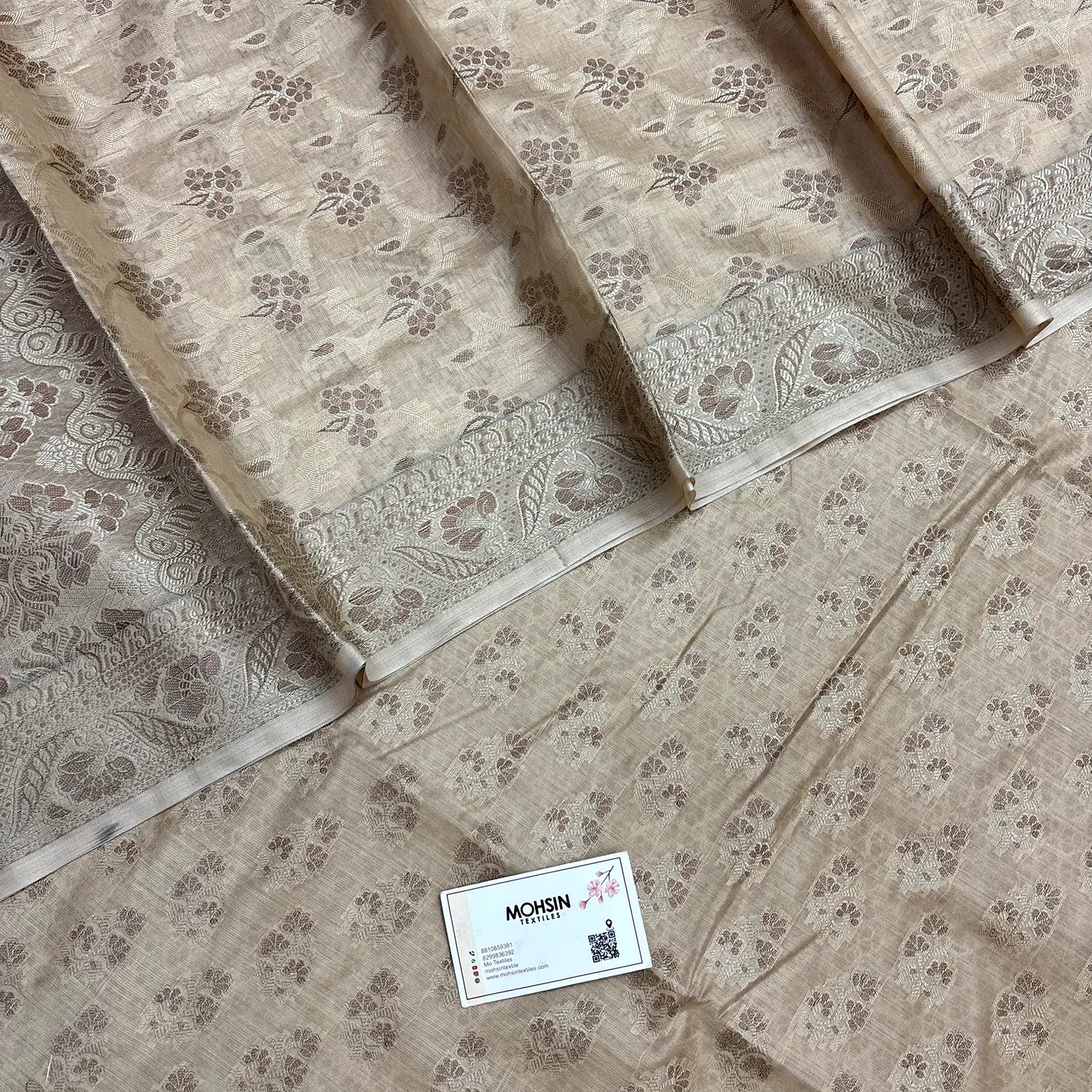Beige Resham Cotton Silk Banarasi Suit