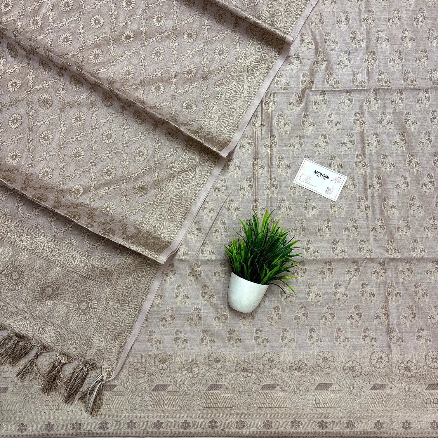 Beige Resham Cotton Silk Banarasi Suit