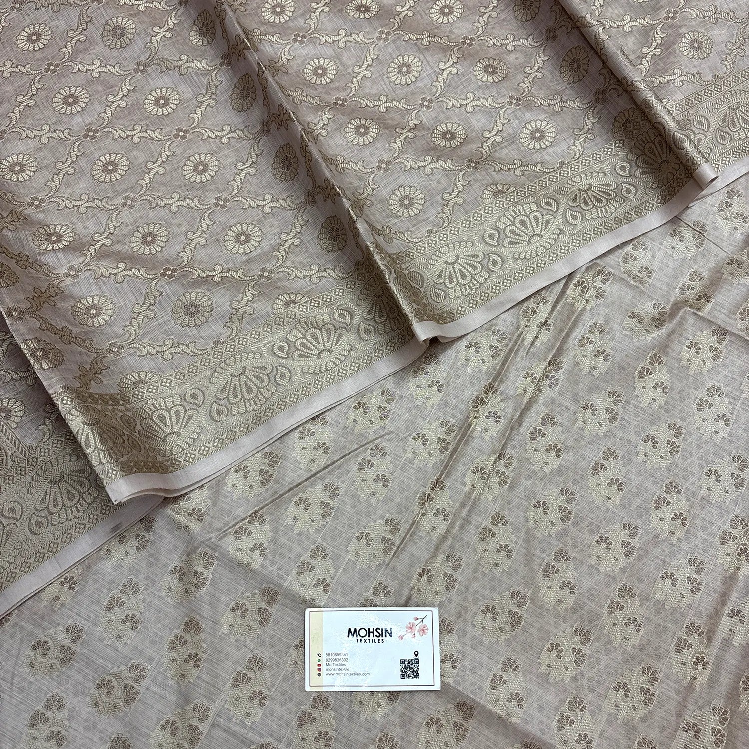 Beige Resham Cotton Silk Banarasi Suit