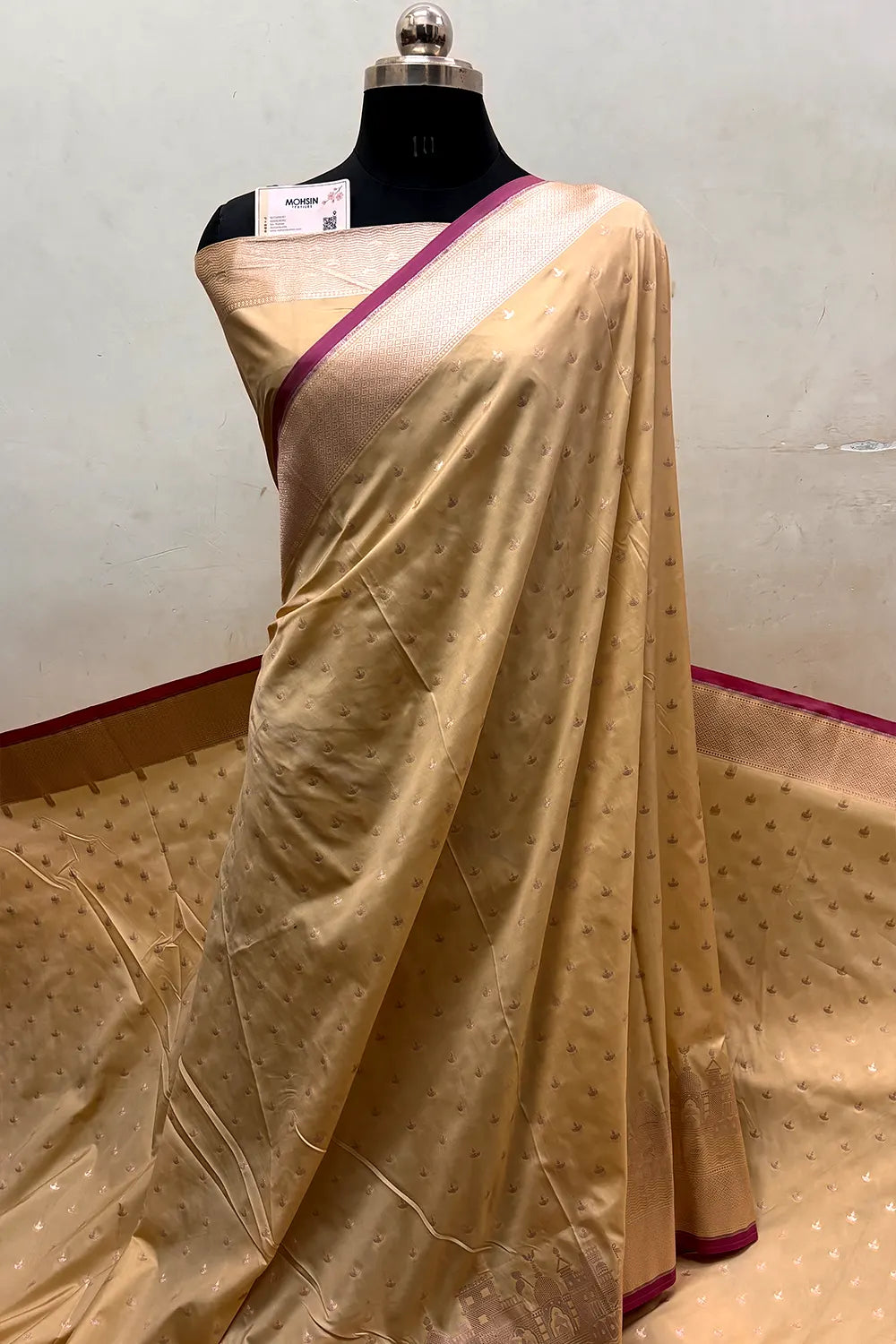 Beige Diwali Ghat Katan Silk Banarasi Saree