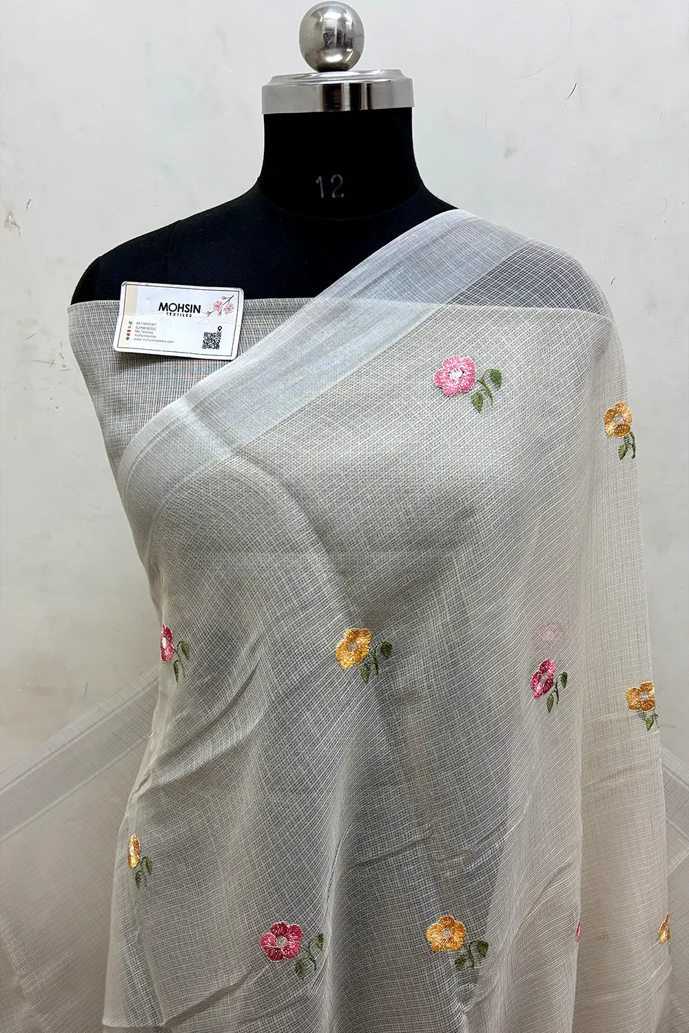 Beige Embroidery Lilen Silk Banarasi Saree