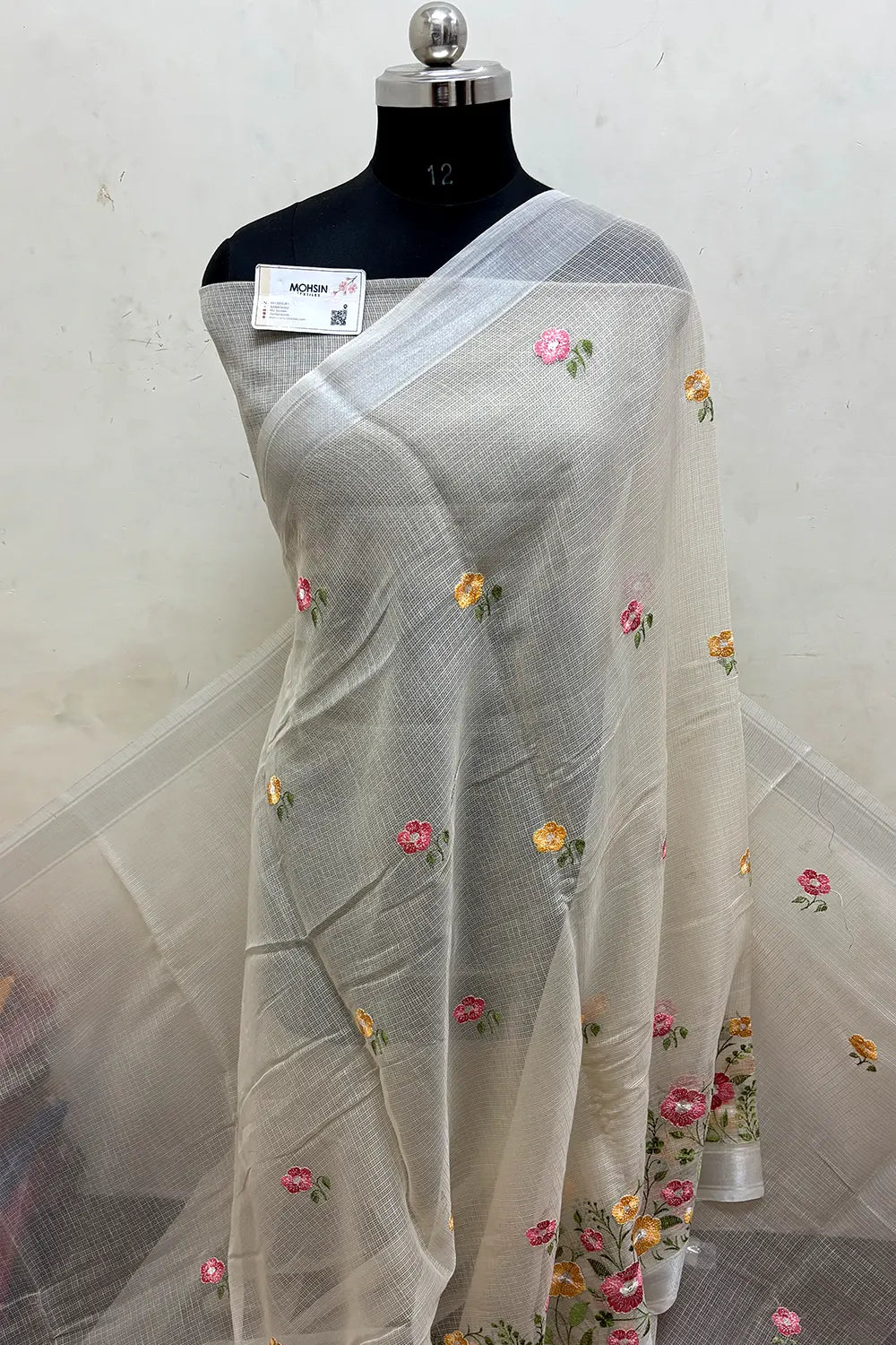 Beige Embroidery Lilen Silk Banarasi Saree