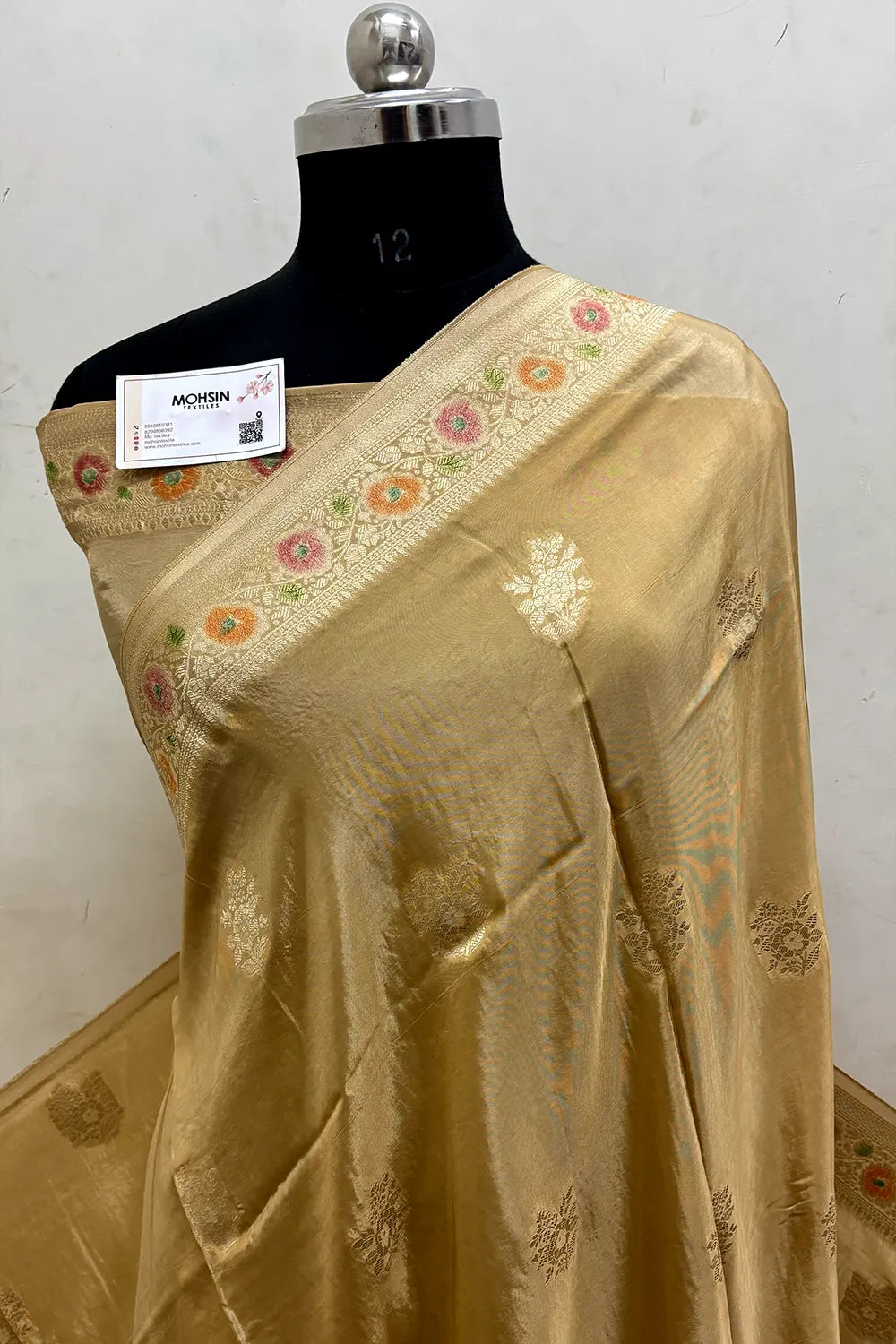 Beige Zari Georgette Silk Banarasi Saree