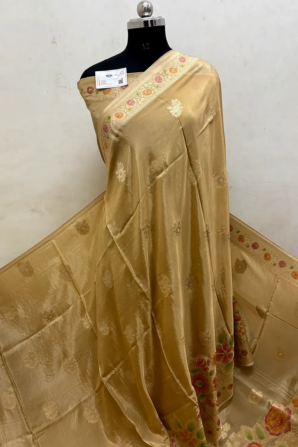 Beige Zari Georgette Silk Banarasi Saree