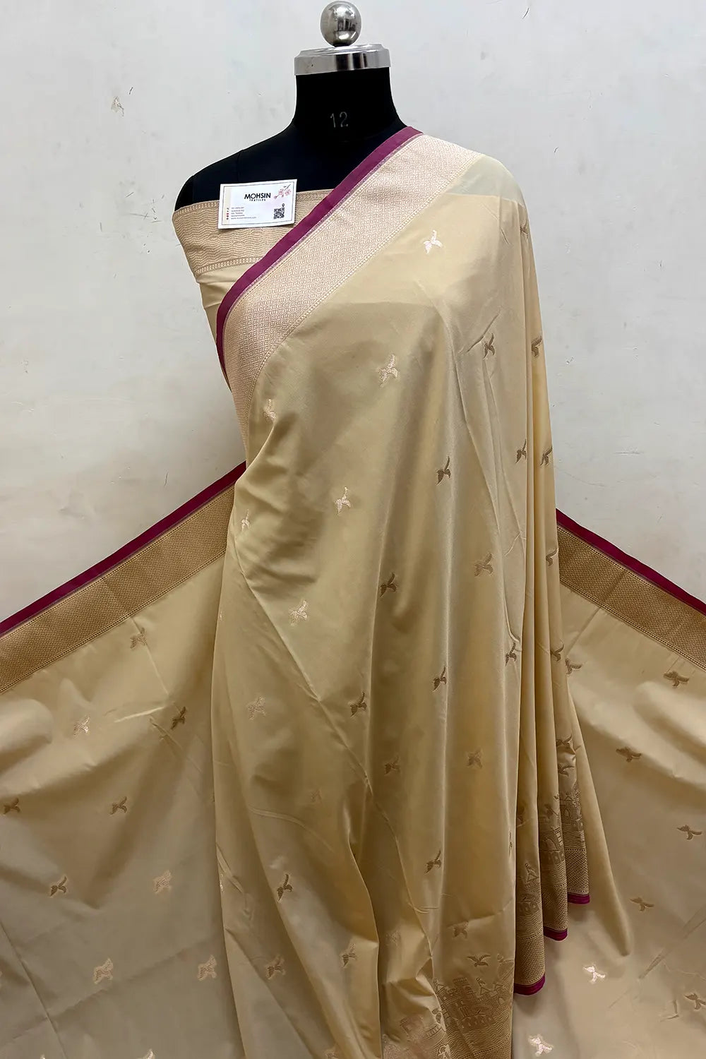 Beige Ghat Katan Silk Banarasi Saree