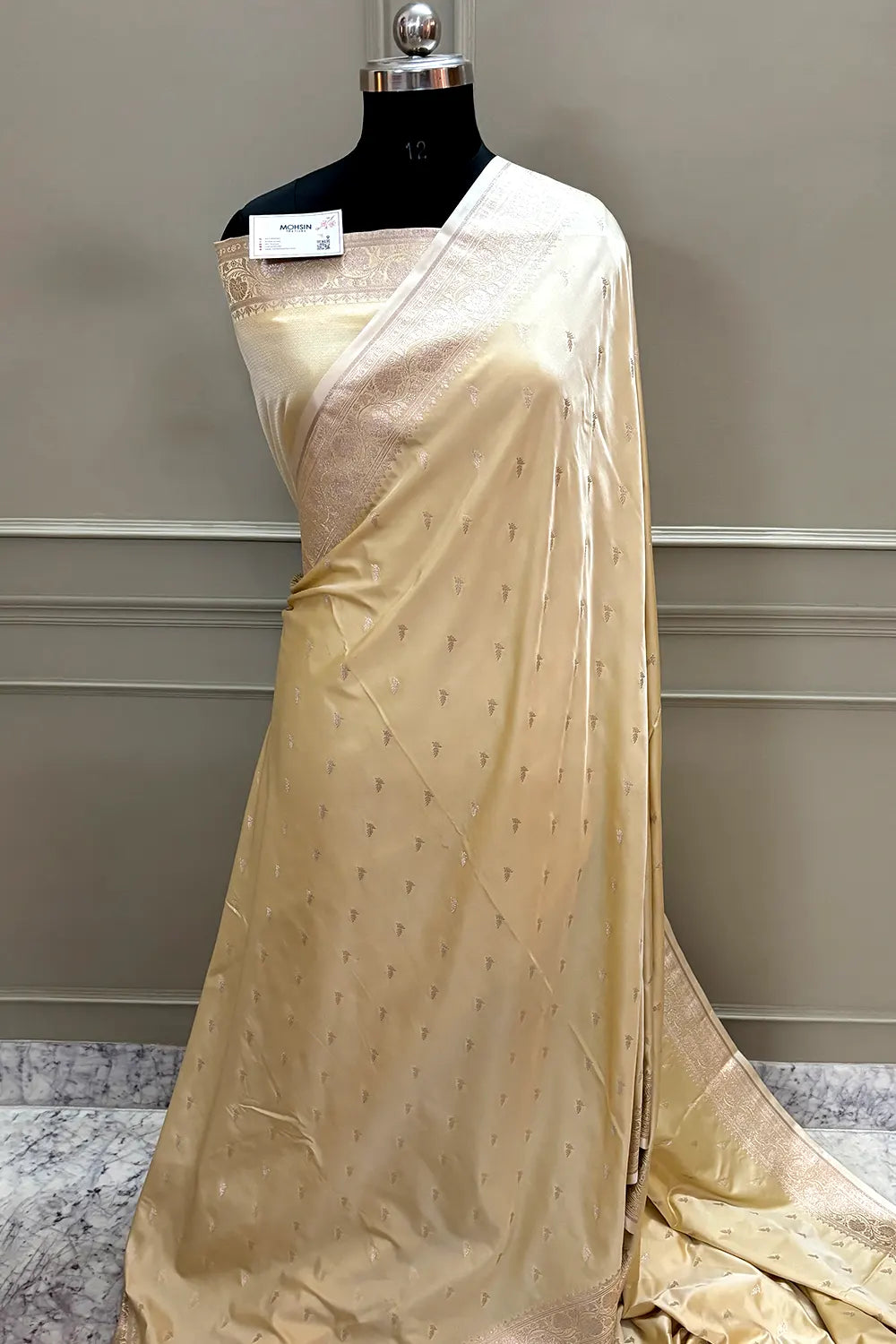 Beige Gold Zari Katan Silk Banarasi Saree
