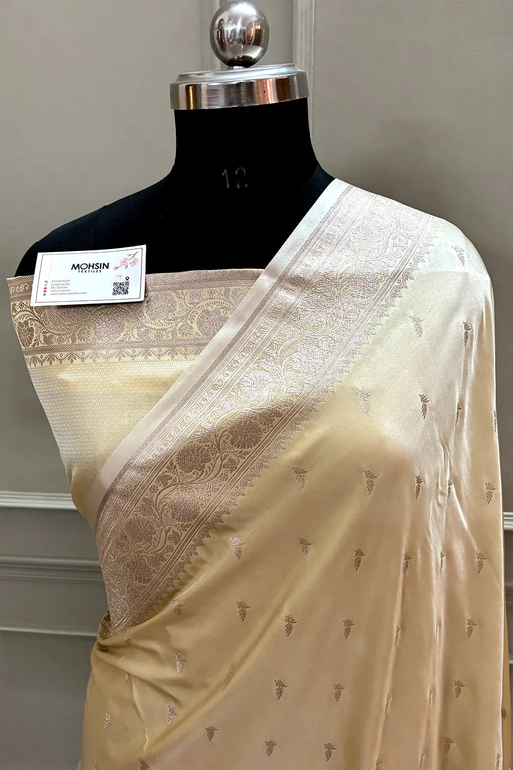Beige Gold Zari Katan Silk Banarasi Saree