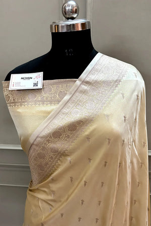 Beige Gold Zari Katan Silk Banarasi Saree