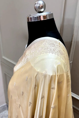 Beige Gold Zari Katan Silk Banarasi Saree