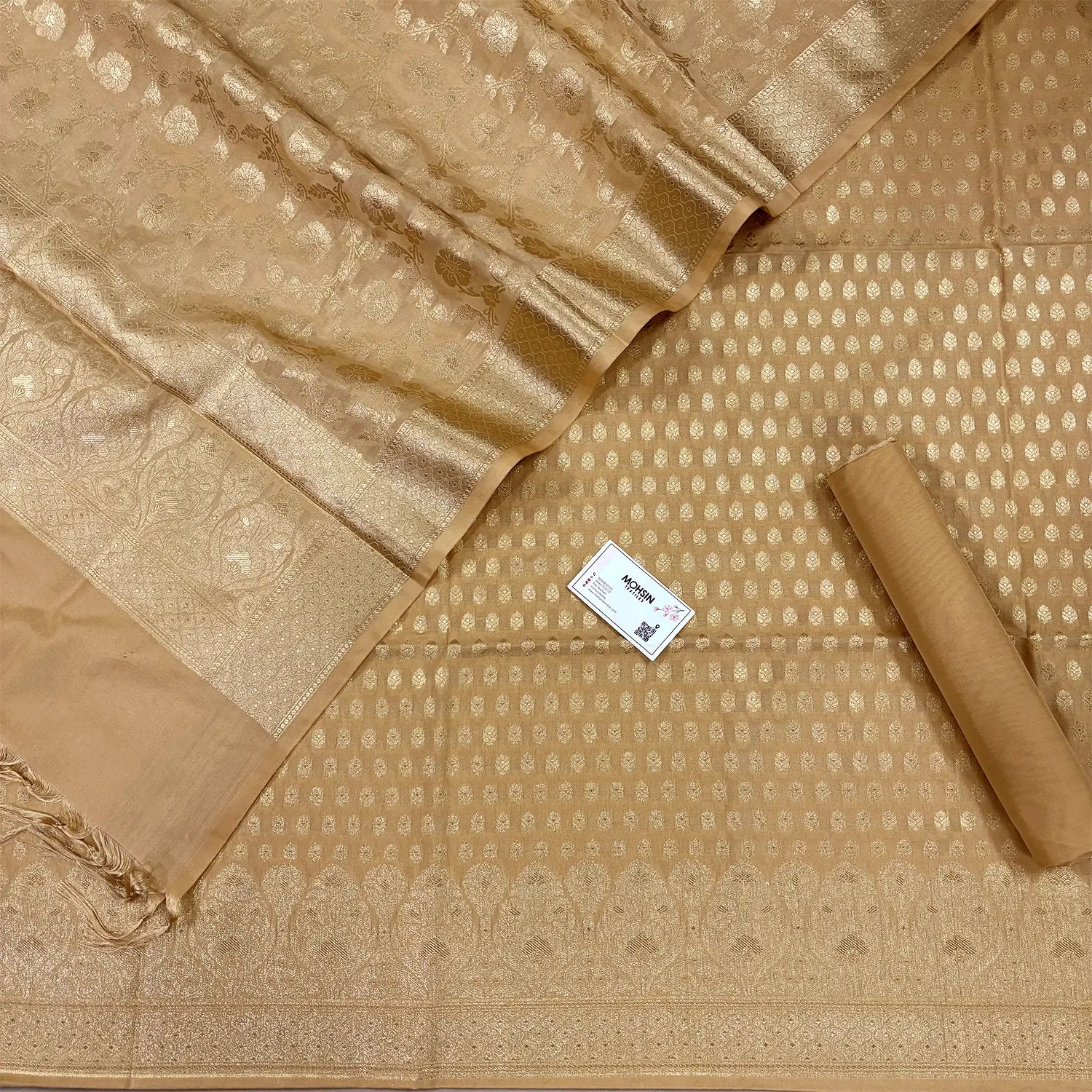 Beige Kalli Buti Katan Silk Banarasi Suit