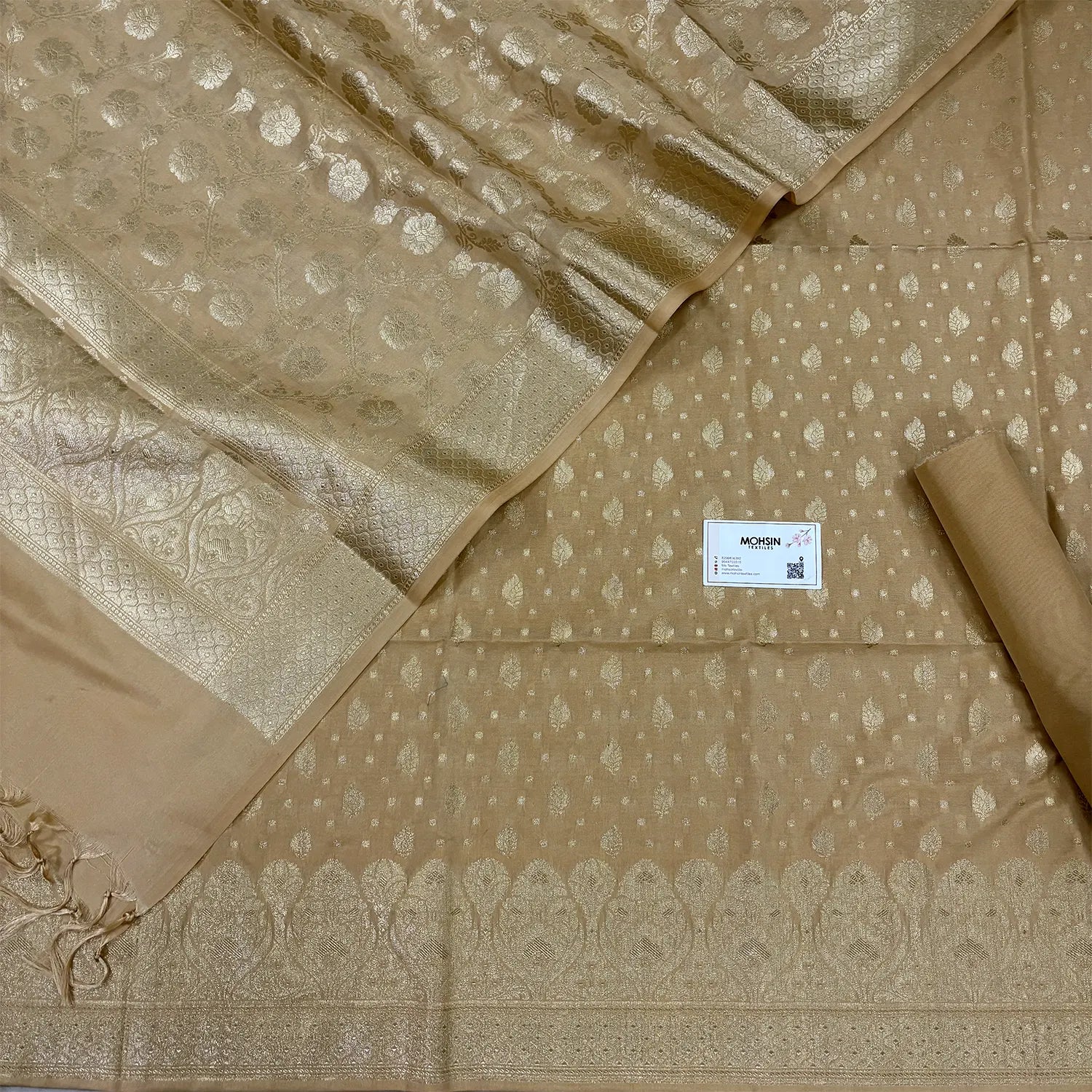 Beige Kalli Patta Katan Silk Banarasi Suit