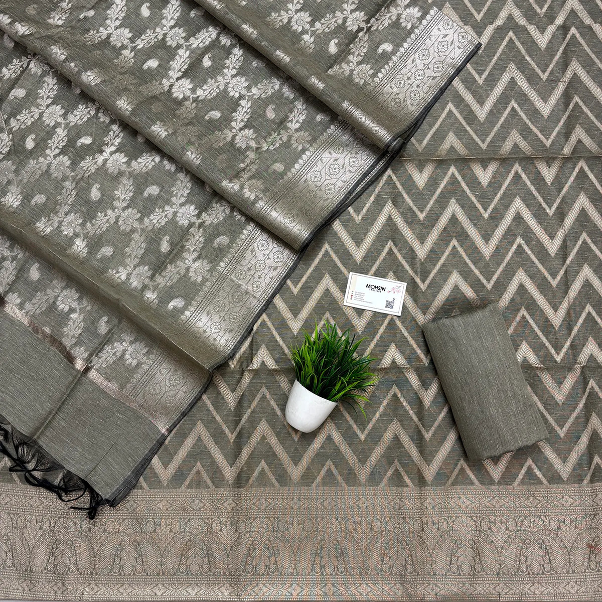 Beige Linen Silk Banarasi Suit