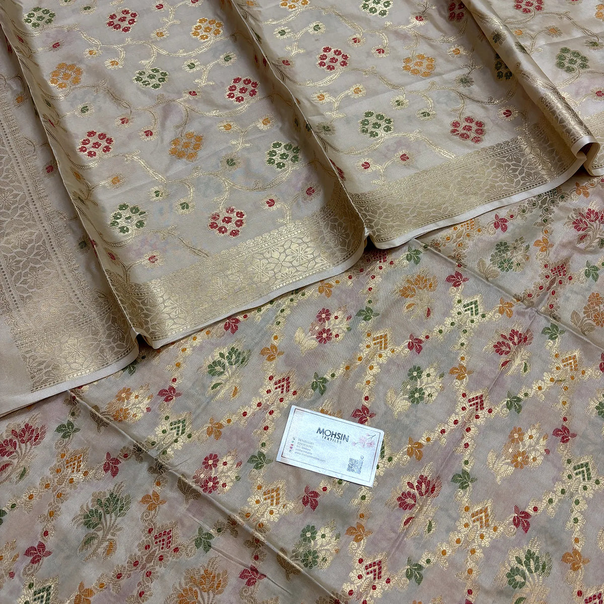 Beige Meenakari Katan Silk Banarasi Suit