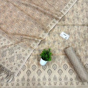 Beige Mogambo Jaal Cotton Silk Banarasi Suit