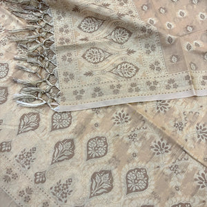 Beige Mogambo Jaal Cotton Silk Banarasi Suit