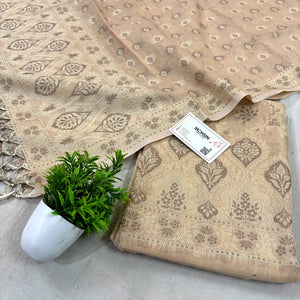 Beige Mogambo Jaal Cotton Silk Banarasi Suit