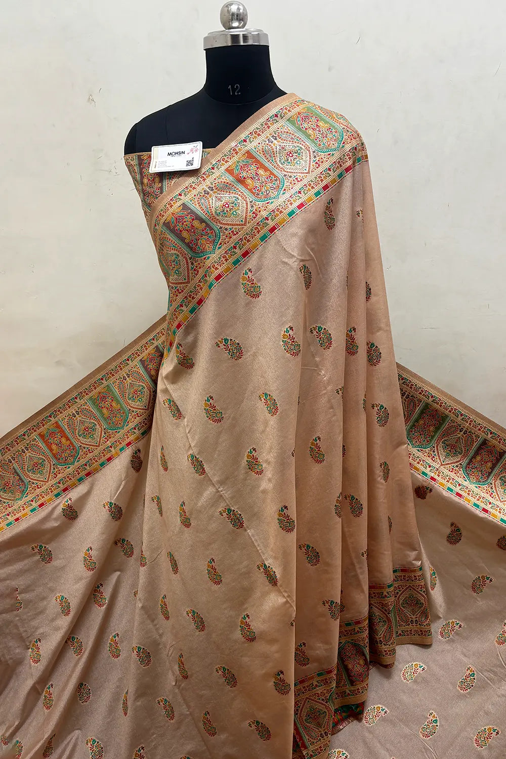 Beige Pashmina Silk Banarasi Saree