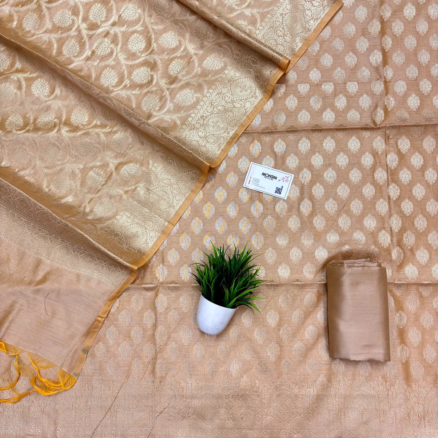 Beige Persian Buti Banarasi Silk Suit