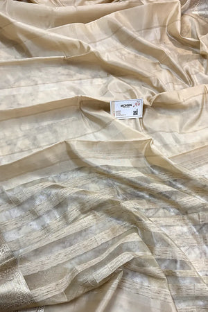 Beige Plain Banarasi Silk Saree