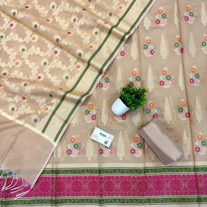 Beige Resham Banarasi Silk Suit