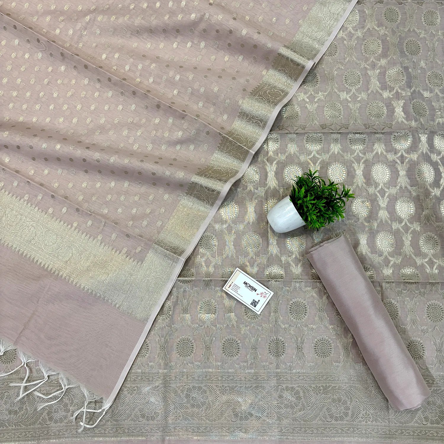 Beige Resham Banarasi Silk Suit