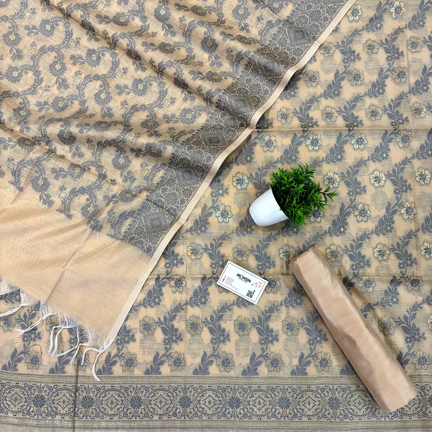 Beige Resham Banarasi Silk Suit