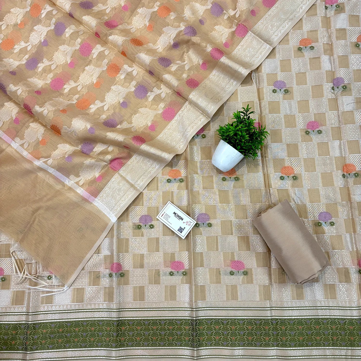 Beige Resham Banarasi Silk Suit