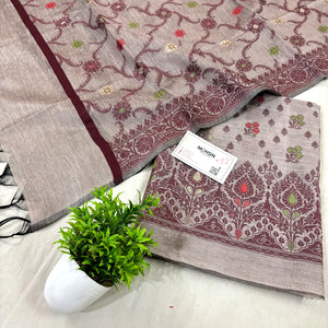 Beige Resham Banarasi Silk Suit