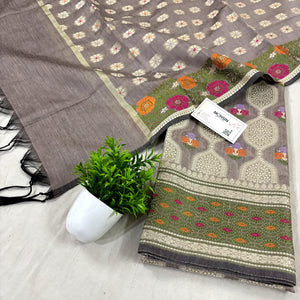 Beige Resham Banarasi Silk Suit