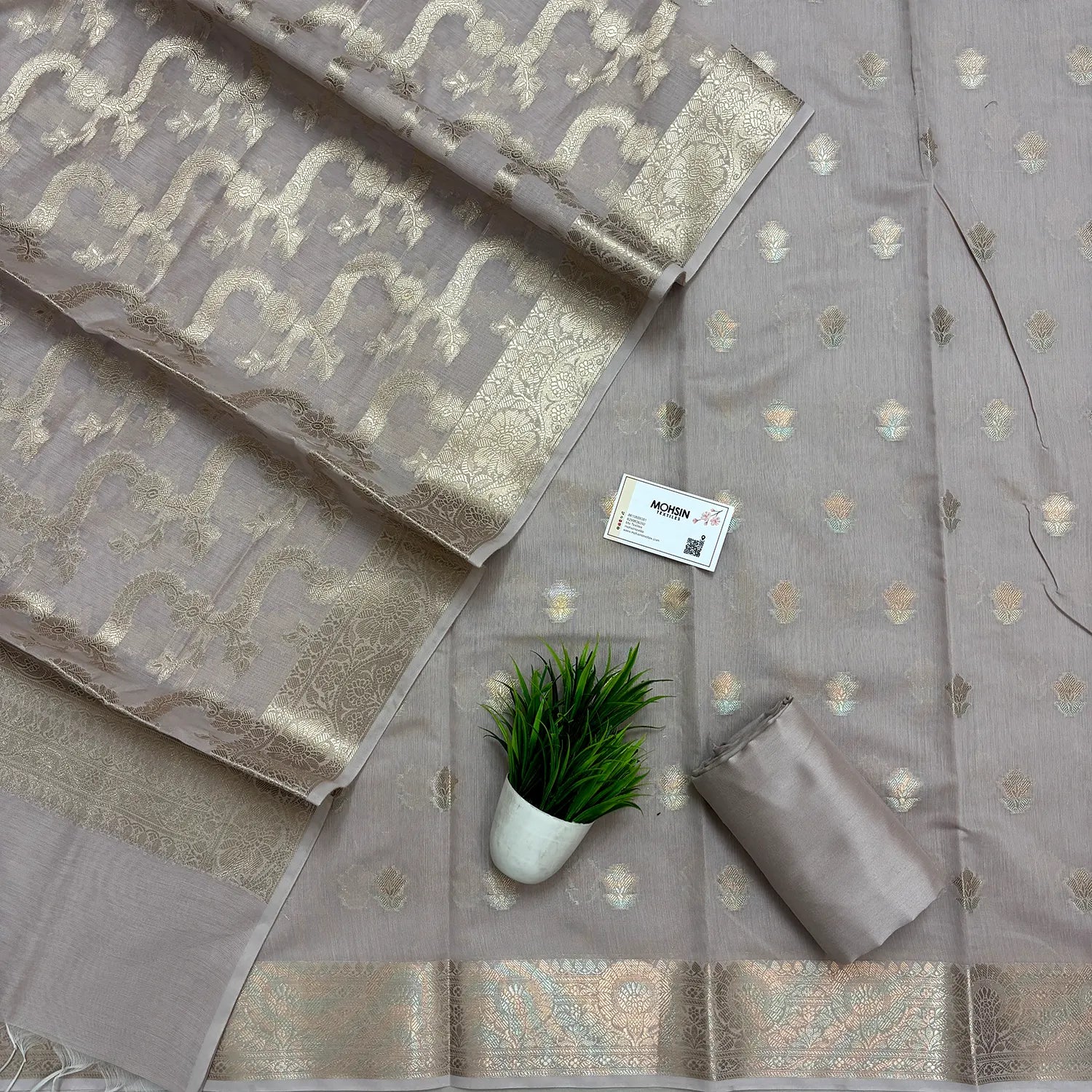 Beige Resham Banarasi Silk Suit