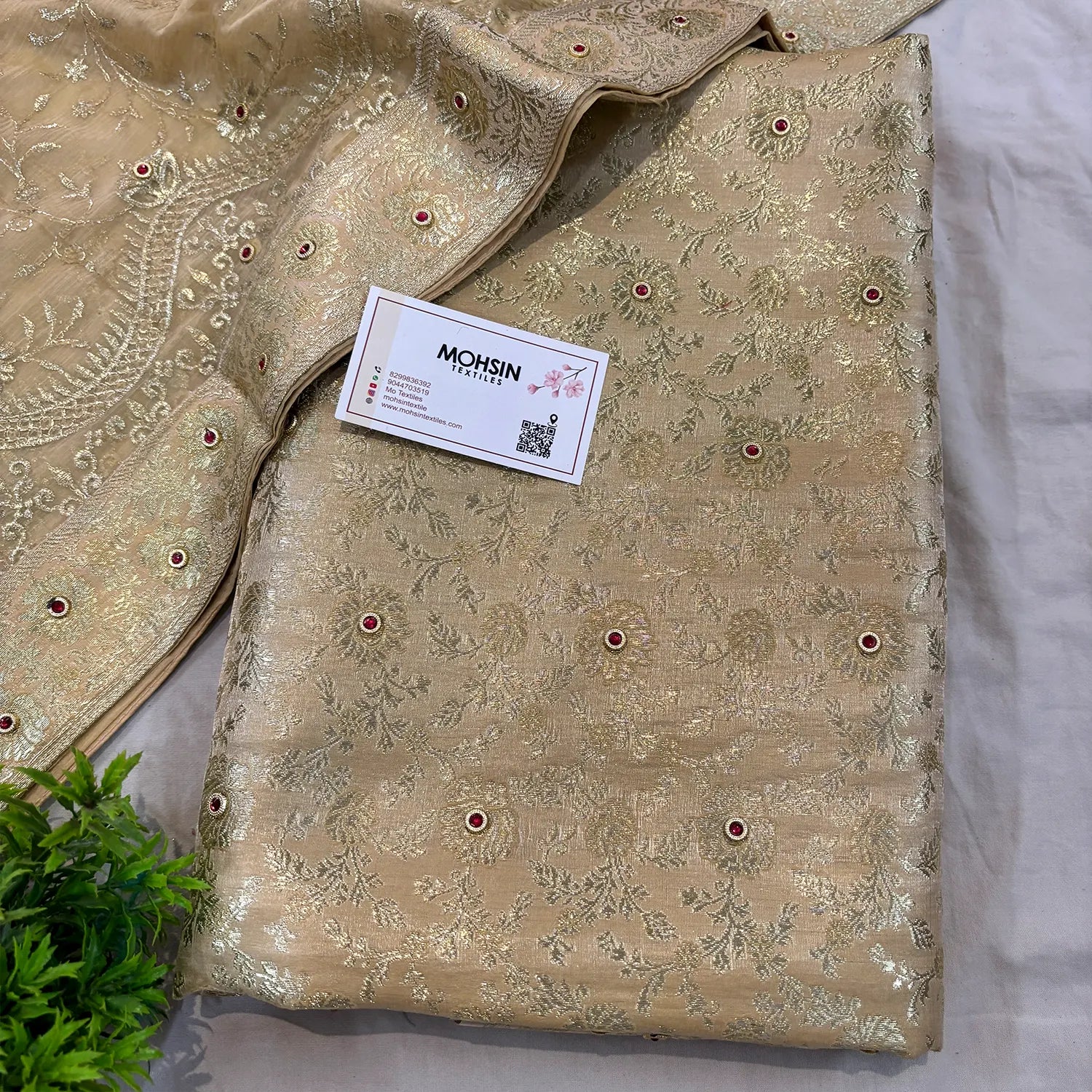 Beige Stone Work Kimkhab Silk Banarasi Gharara