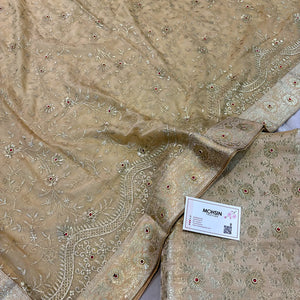 Beige Stone Work Kimkhab Silk Banarasi Gharara