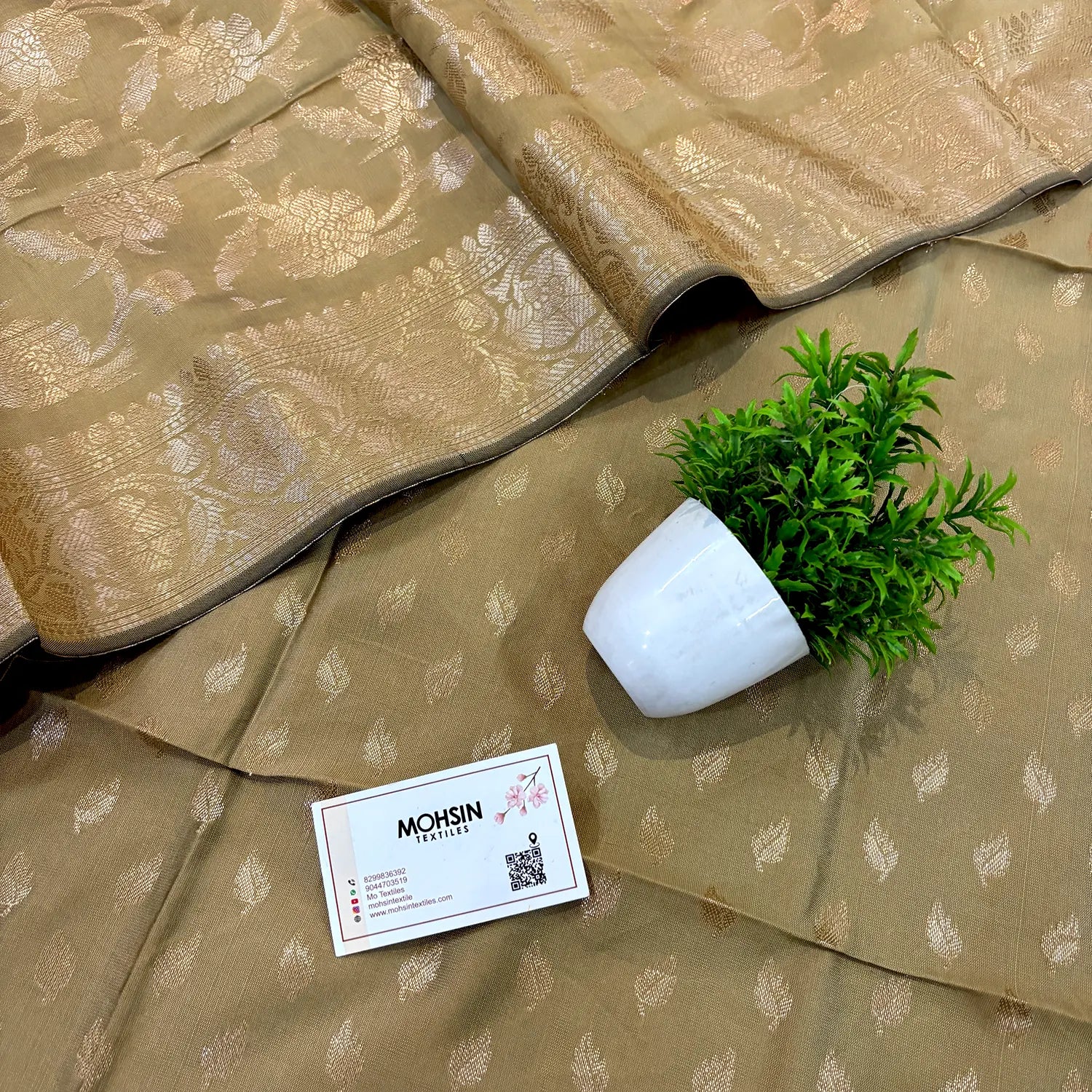 Beige Sunehri Pankh Satin Silk Banarasi Suit