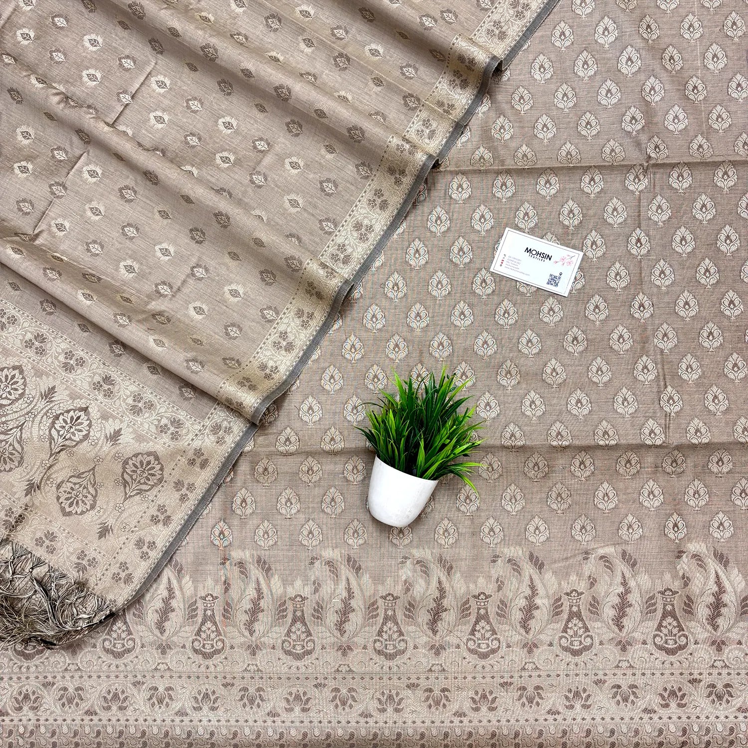 Beige Surahi Paan Cotton Silk Banarasi Suit