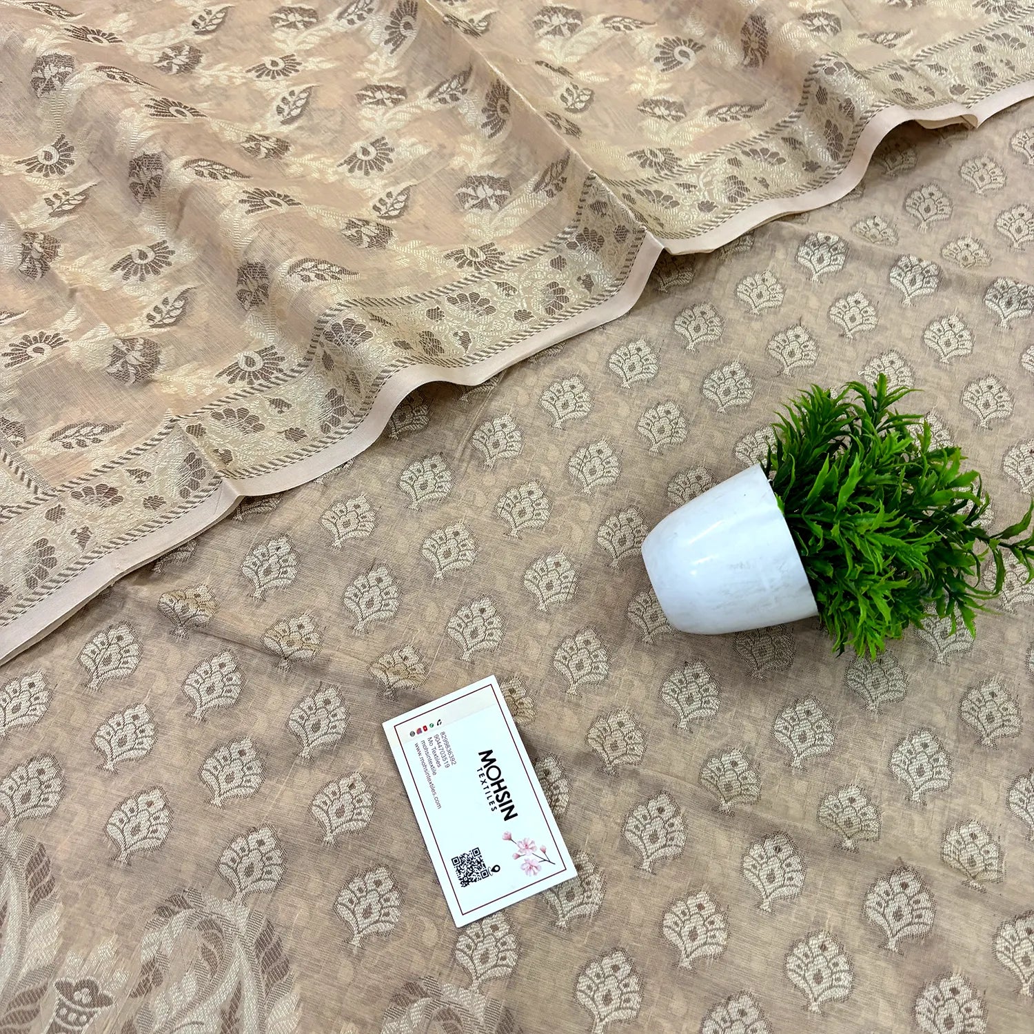 Beige Surahi Tree Cotton Silk Banarasi Suit