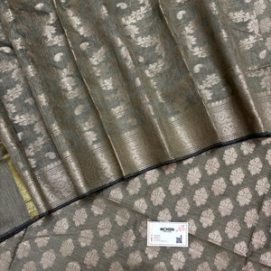 Beige Tri Phool Linen Silk Banarasi Suit