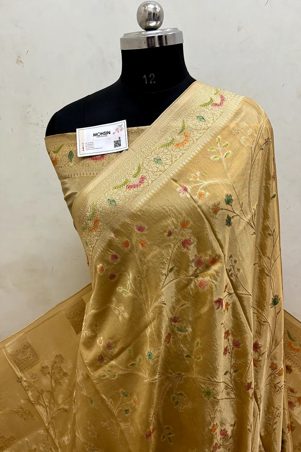 Beige Zari Georgette Silk Banarasi Saree