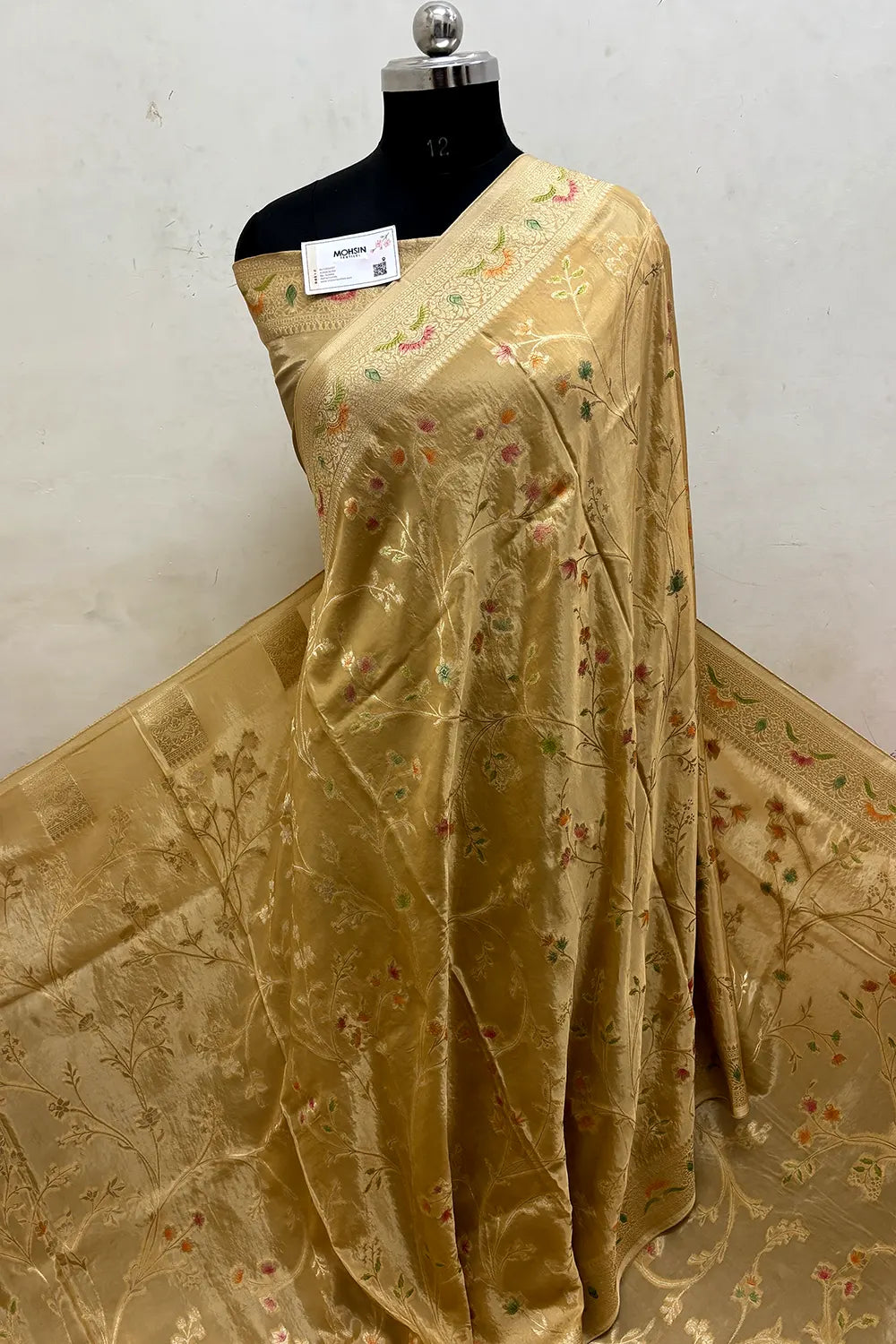 Beige Zari Georgette Silk Banarasi Saree