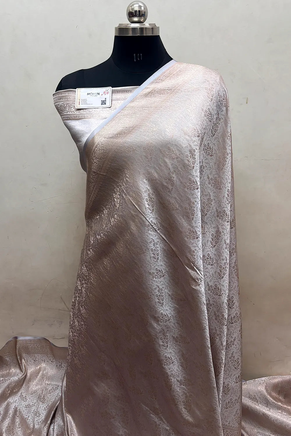 Beige Zari Katan Jamdani Silk Banarasi Saree