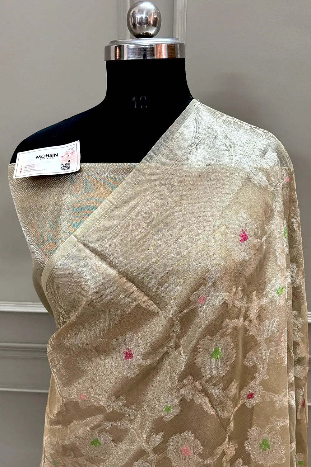 Beige Zari Tissue Silk Banarasi Saree