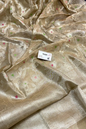 Beige Zari Tissue Silk Banarasi Saree