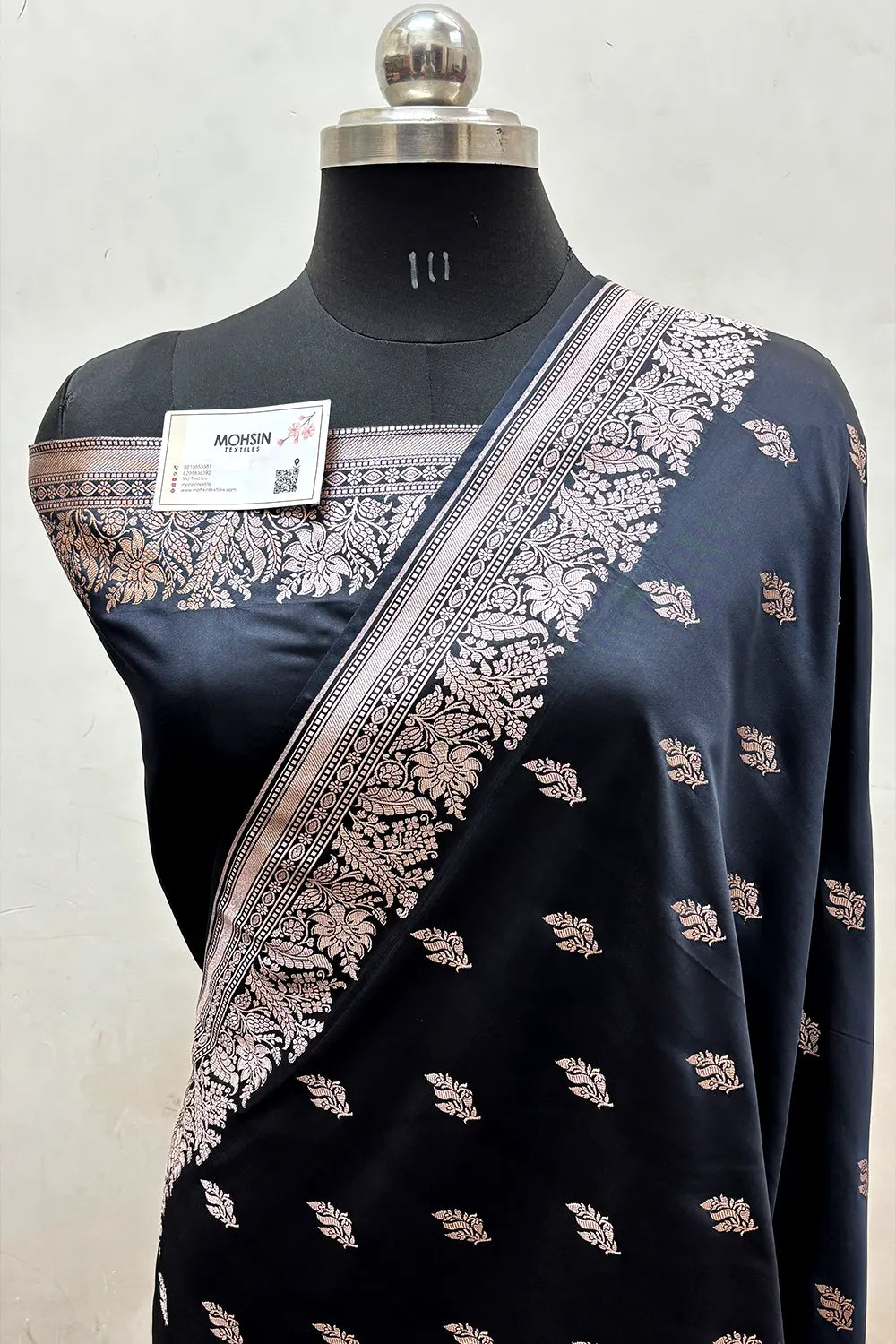 Black Aatari Buti Katan Silk Banarasi Saree
