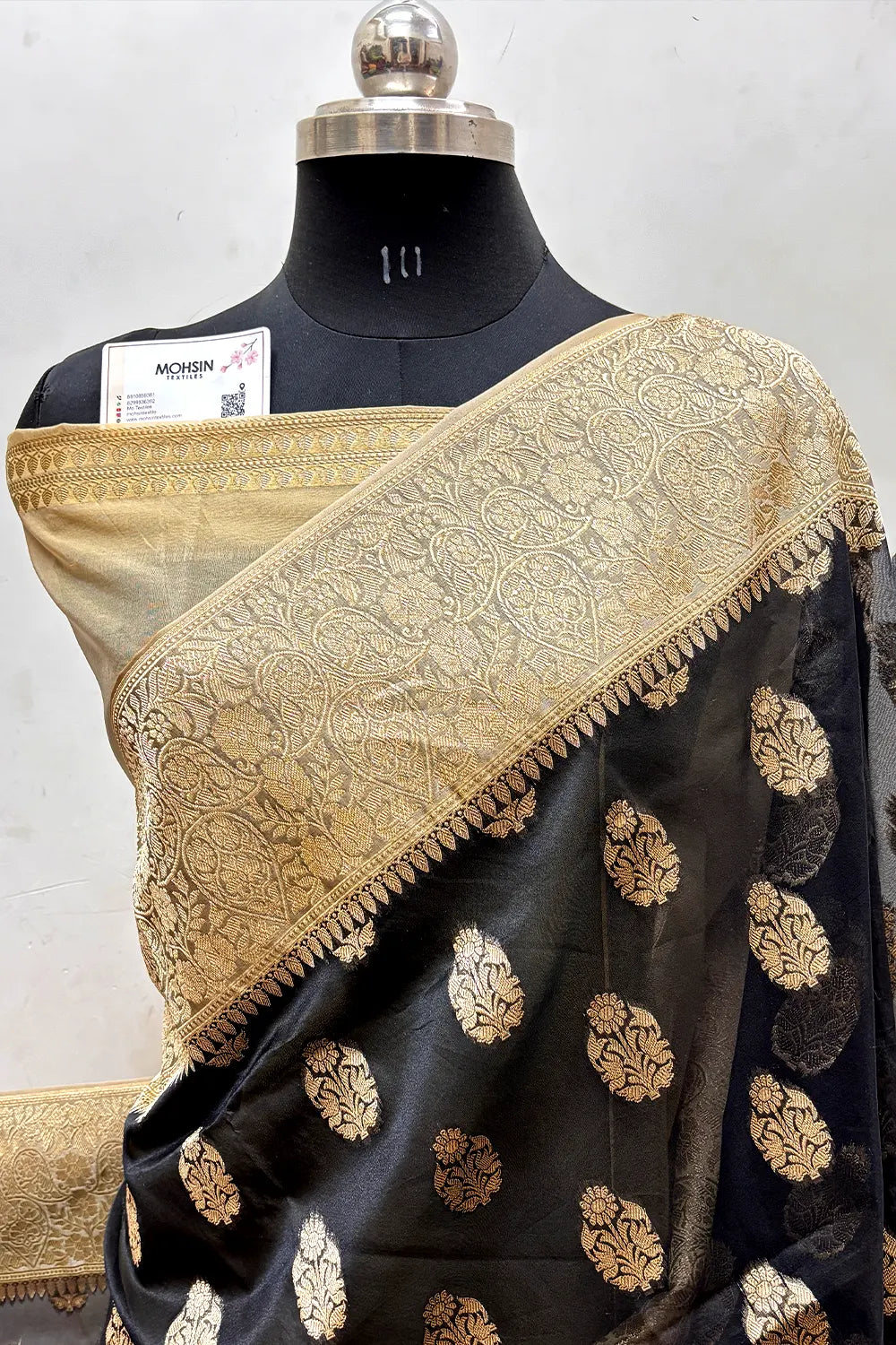 Black and Beige Organza Silk Banarasi Saree