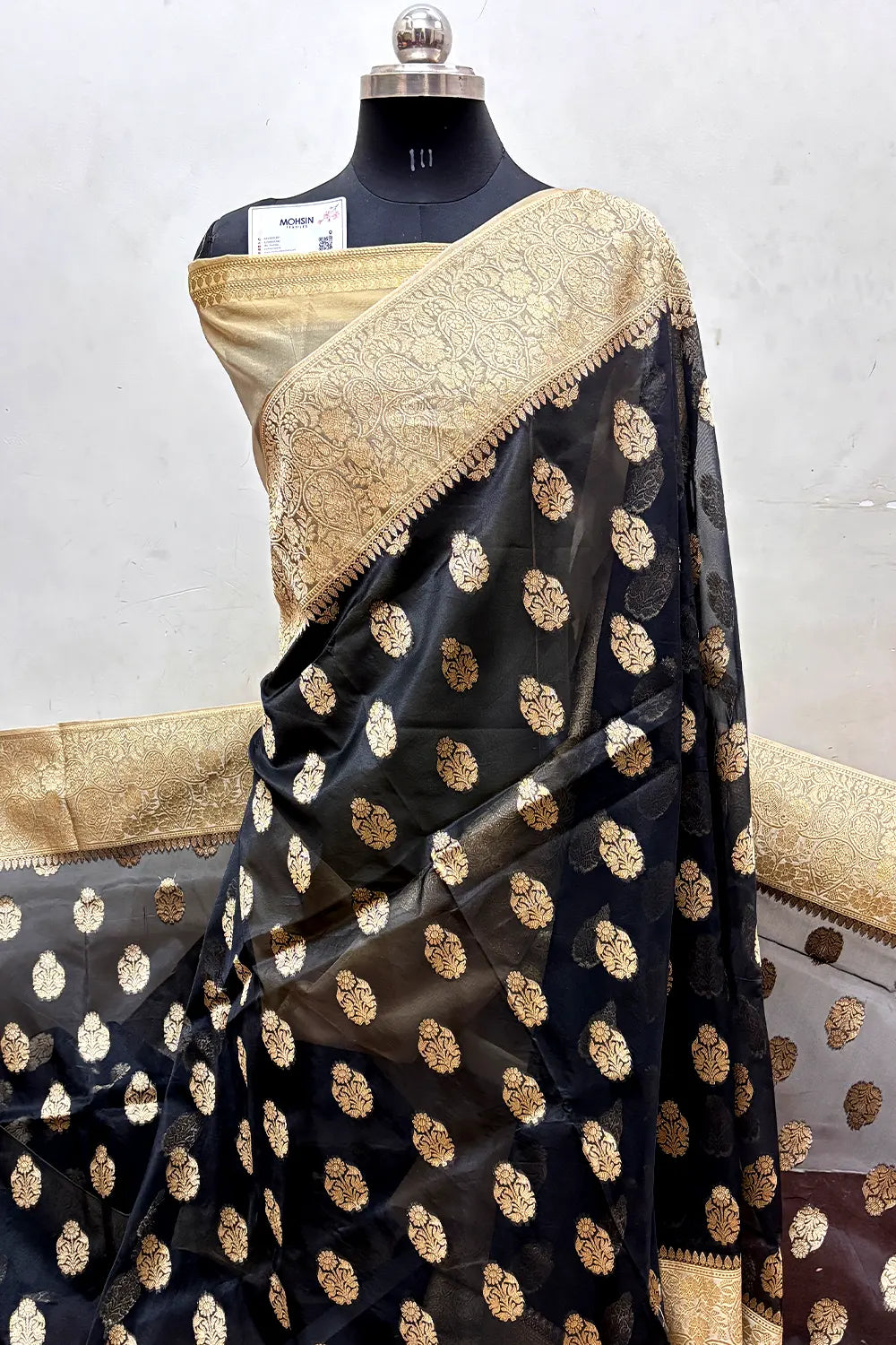 Black and Beige Organza Silk Banarasi Saree
