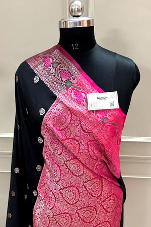Black and Pink Buti Banarasi Silk Saree