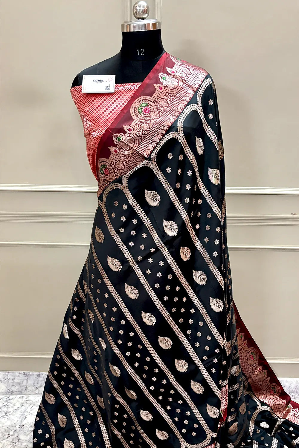 Black and Red Zari Banarasi Silk Saree