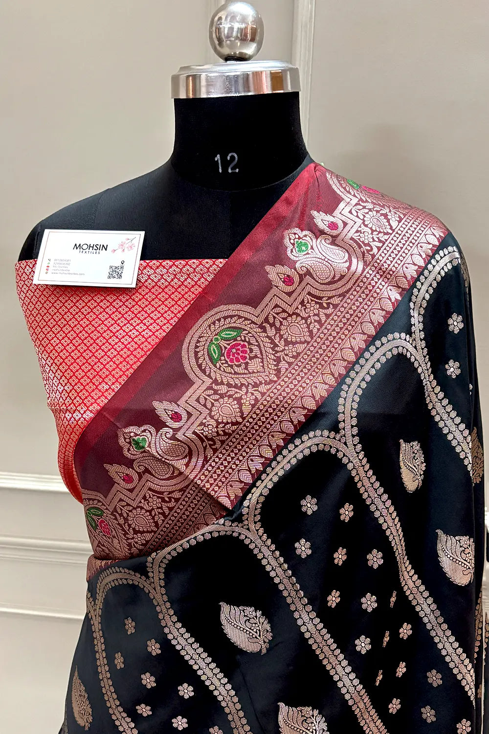 Black and Red Zari Banarasi Silk Saree