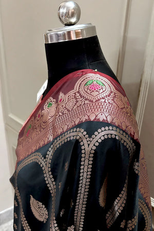 Black and Red Zari Banarasi Silk Saree