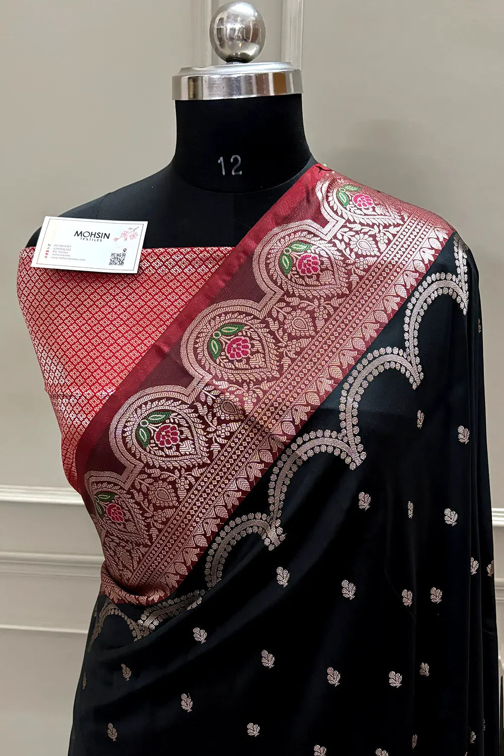 Black and Red Zari Banarasi Silk Saree